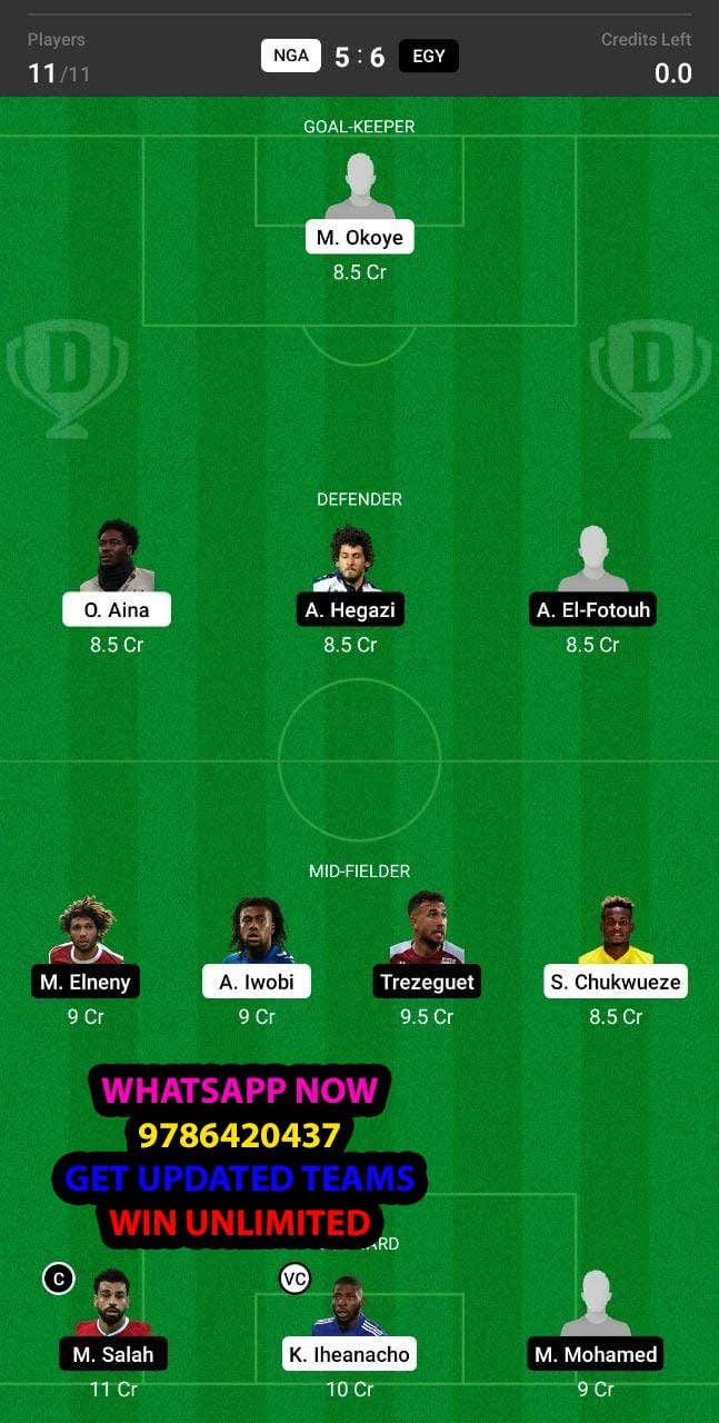 NGA vs EGY Dream11 Team fantasy Prediction Africa Cup of Nations