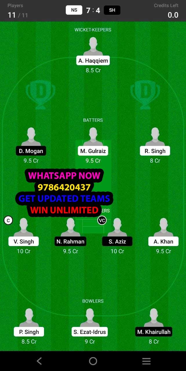 NS vs SH Semi-Final Match Dream11 Team fantasy Prediction MCA T10 Bash