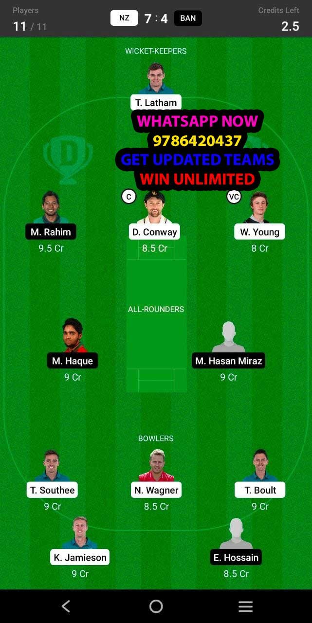 NZ vs BAN 2nd Test Match Dream11 Team fantasy Prediction Bangladesh tour of New Zealand