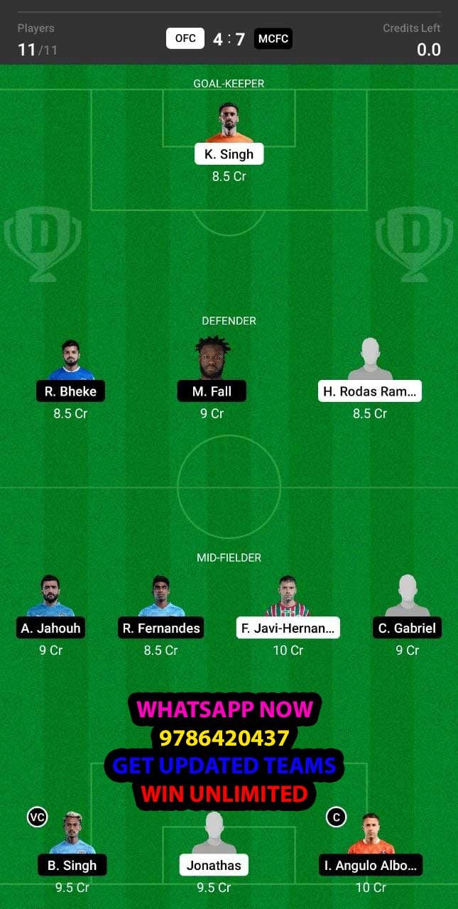 OFC vs MCFC Dream11 Team fantasy Prediction Hero ISL