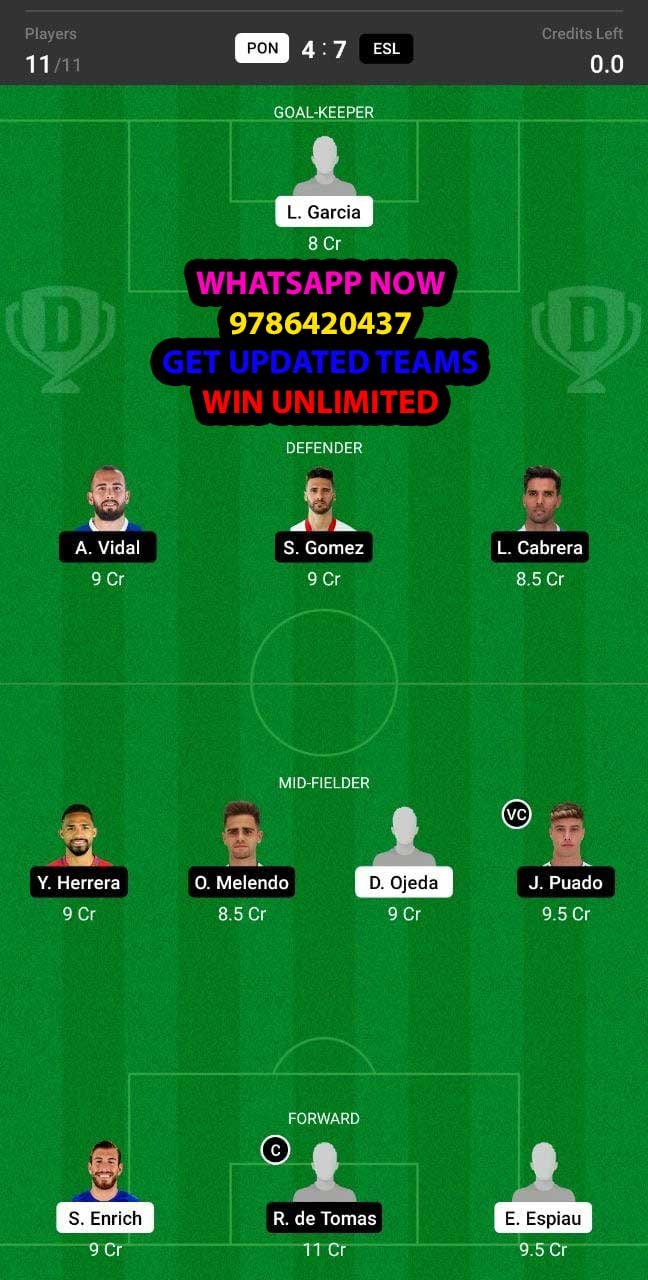 PON vs ESL Dream11 Team fantasy Prediction Copa Del Rey