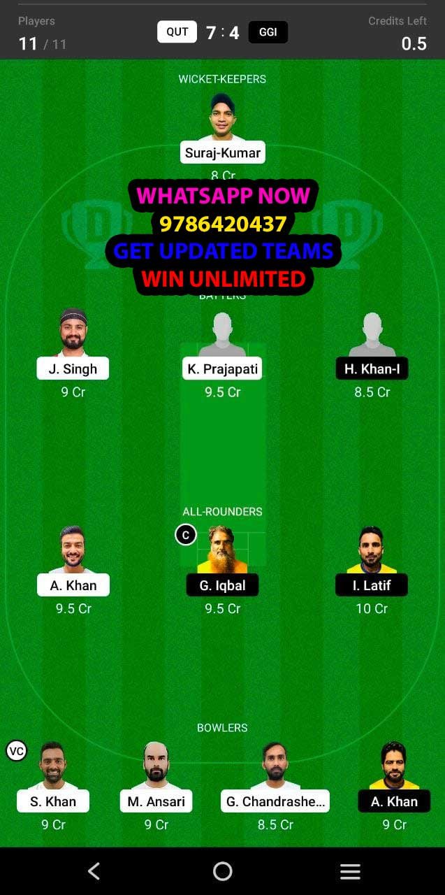 QUT vs GGI Super Four 4th Match Dream11 Team fantasy Prediction FanCode Oman D20