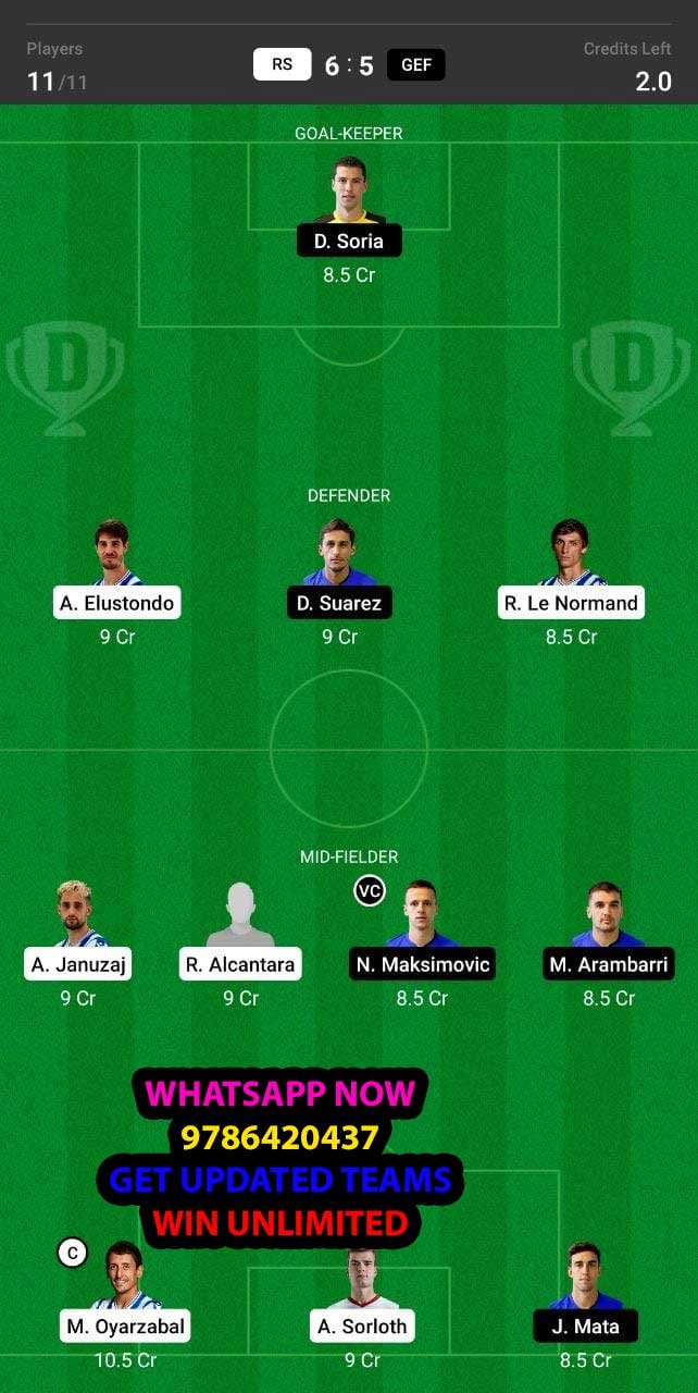 RS vs GEF Dream11 Team fantasy Prediction LaLiga Santander