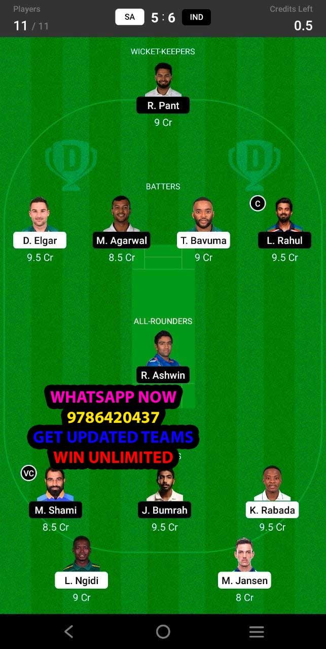 SA vs IND 2nd Test Match Dream11 Team fantasy Prediction India tour of South Africa