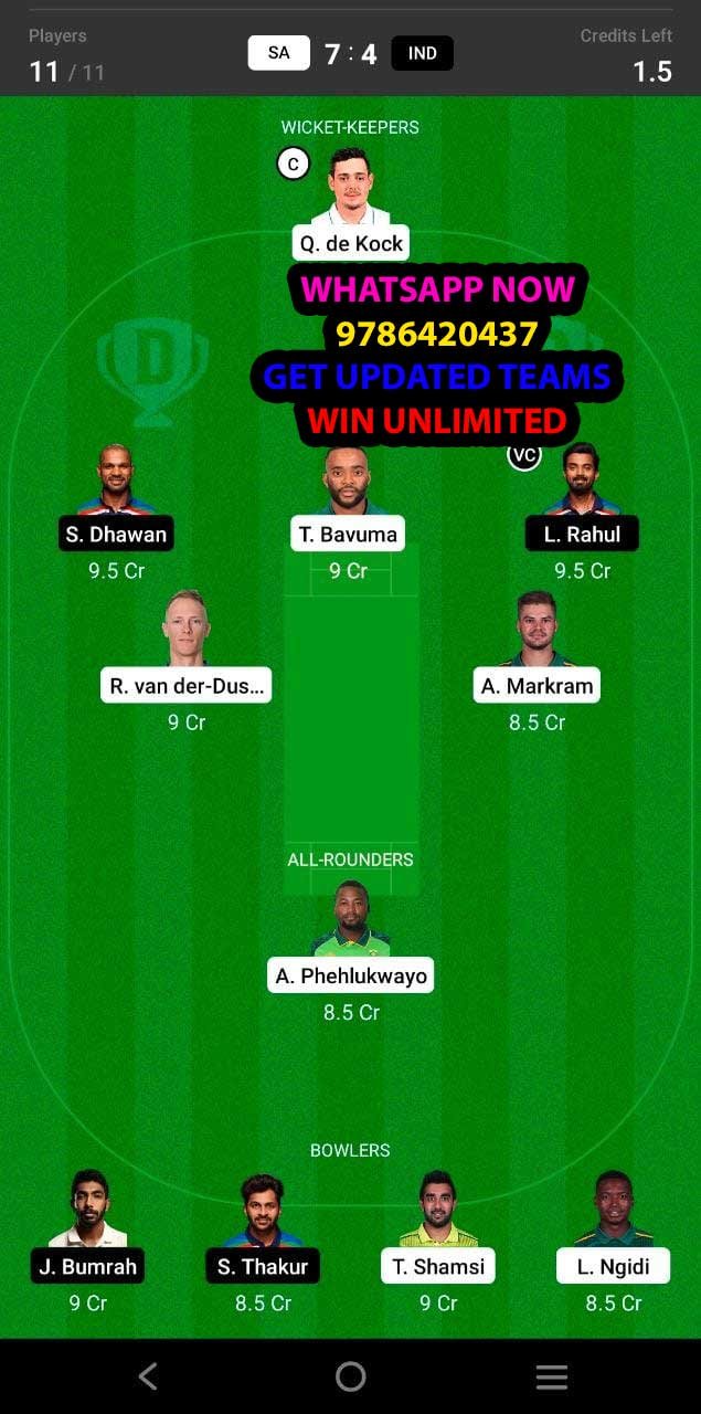 SA vs IND 3rd ODI Match Dream11 Team fantasy Prediction India tour of South Africa