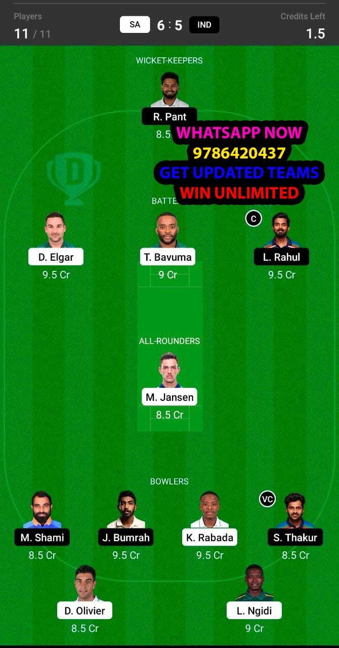 SA vs IND 3rd Test Match Dream11 Team fantasy Prediction India tour of South Africa