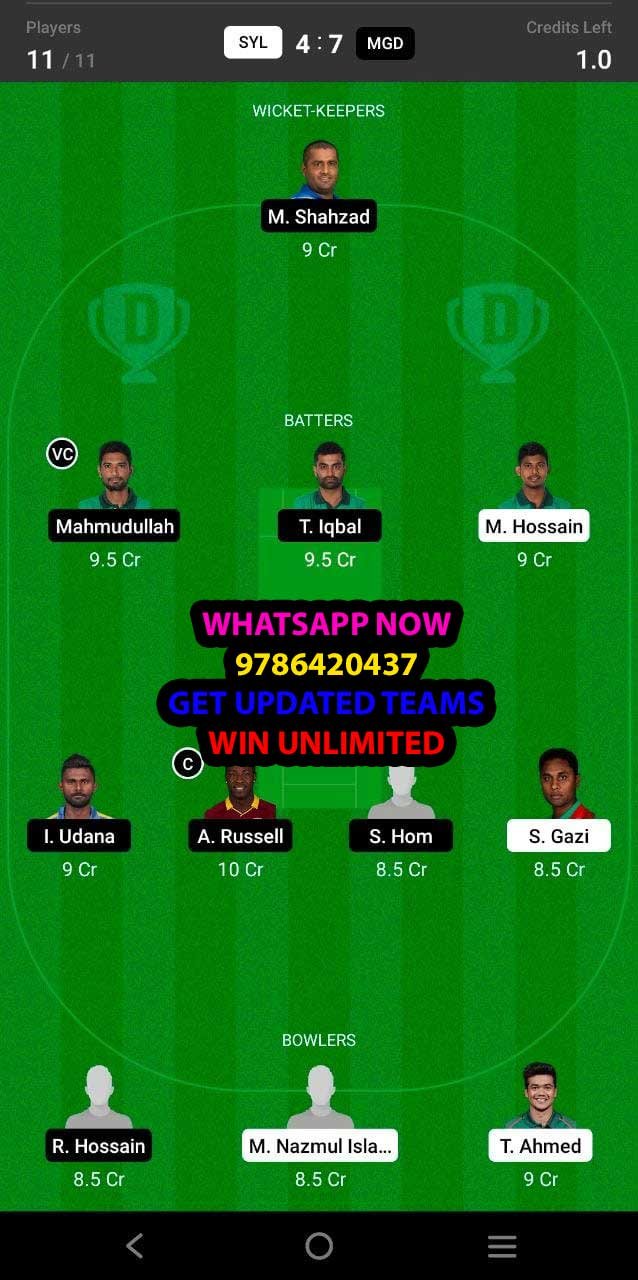 SYL vs MGD 7th Match Dream11 Team fantasy Prediction Bangladesh T20 League