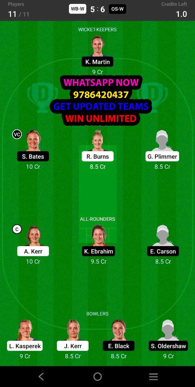 WB-W vs OS-W 19th Match Dream11 Team fantasy Prediction Dream11 Women's Super Smash T20