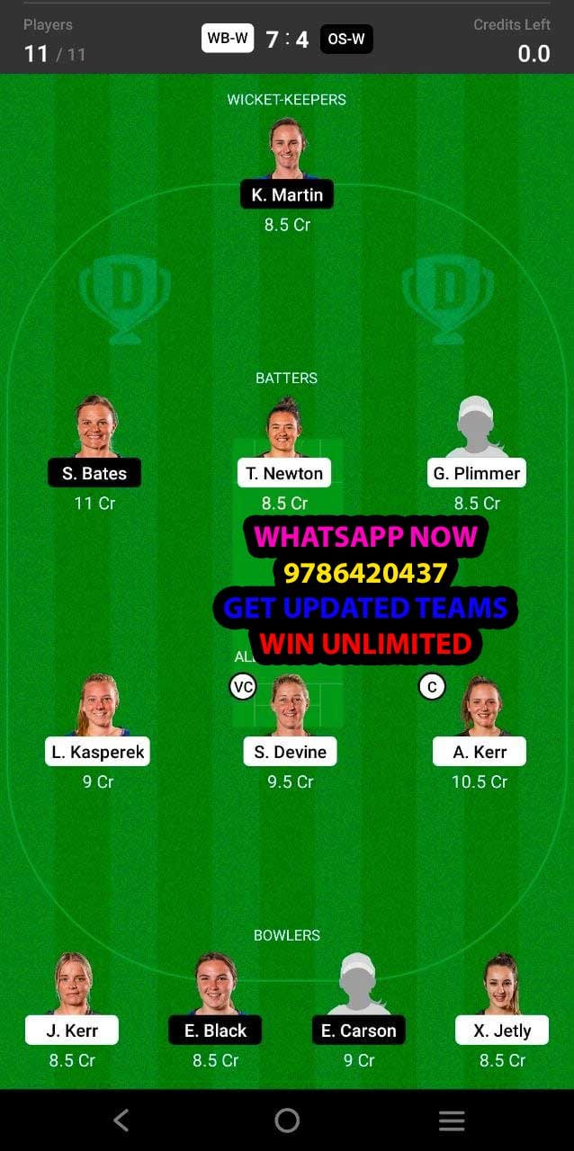 WB-W vs OS-W Final Match Dream11 Team fantasy Prediction Dream11 Women's Super Smash T20