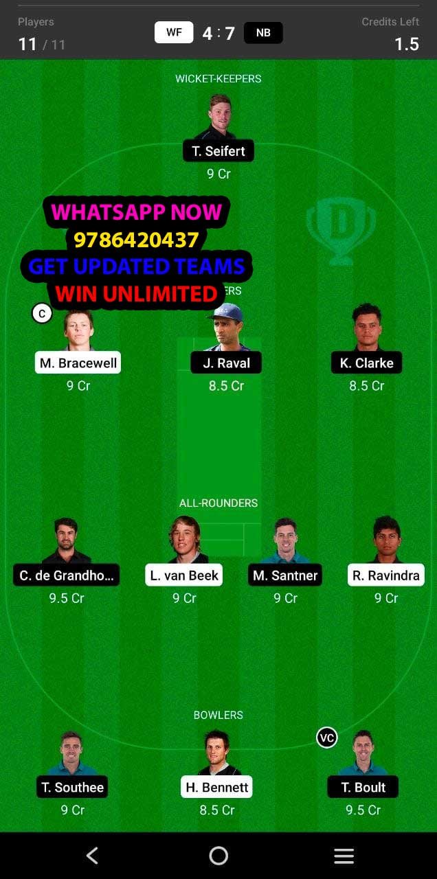 WF vs NB 30th Match Dream11 Team fantasy Prediction Dream11 Super Smash T20