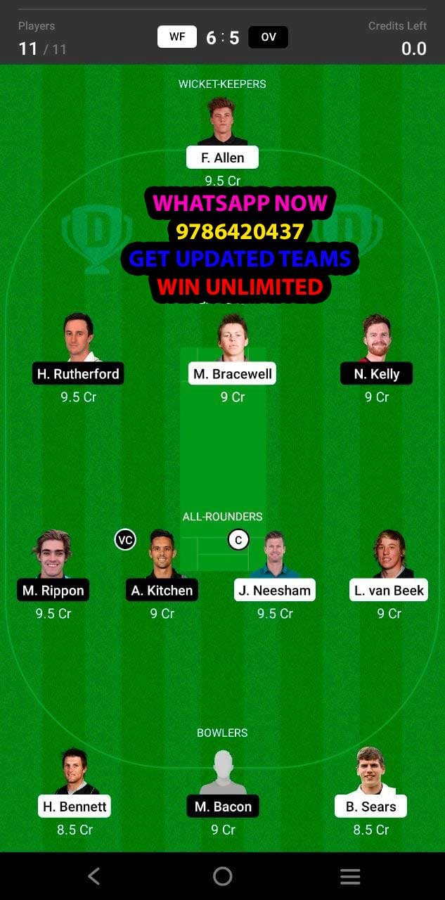 WF vs OV 19th Match Dream11 Team fantasy Prediction Dream11 Super Smash T20