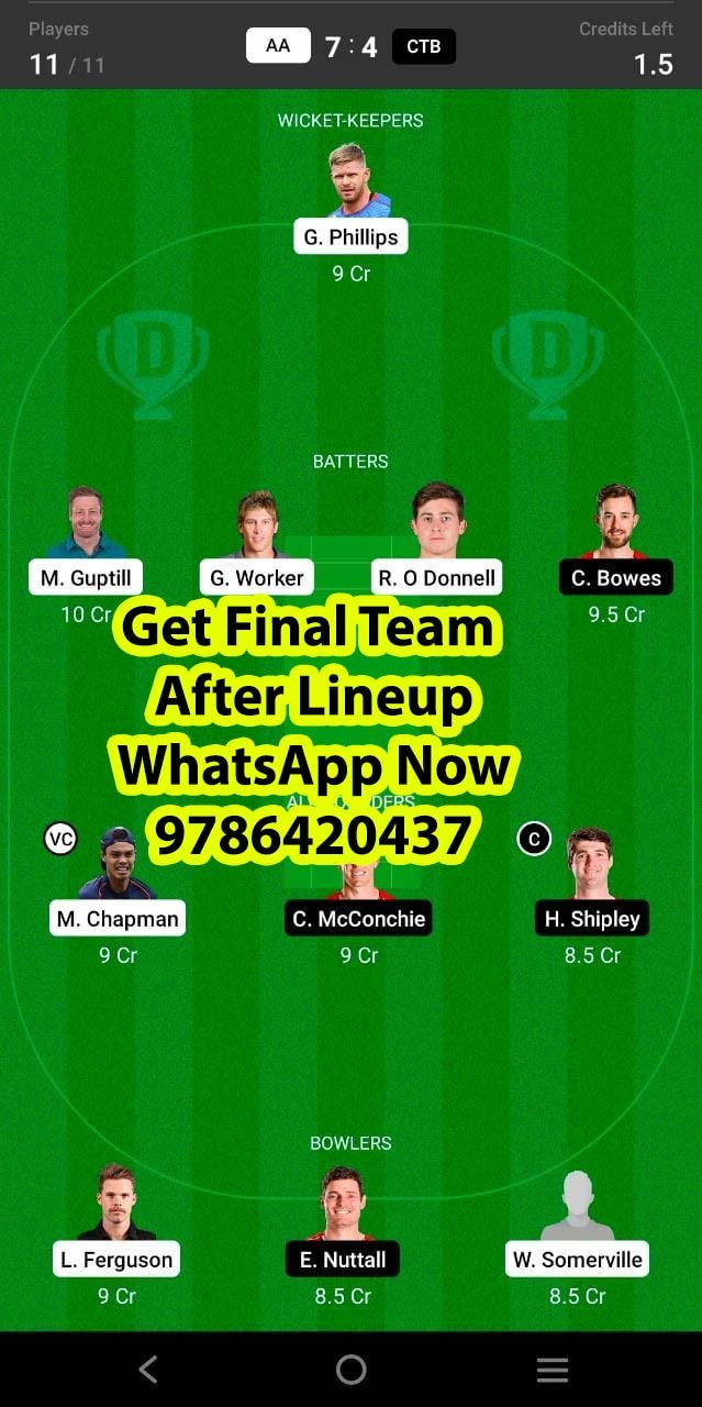 AA vs CTB 26th Match Dream11 Team fantasy Prediction New Zealand Domestic One-Day Trophy