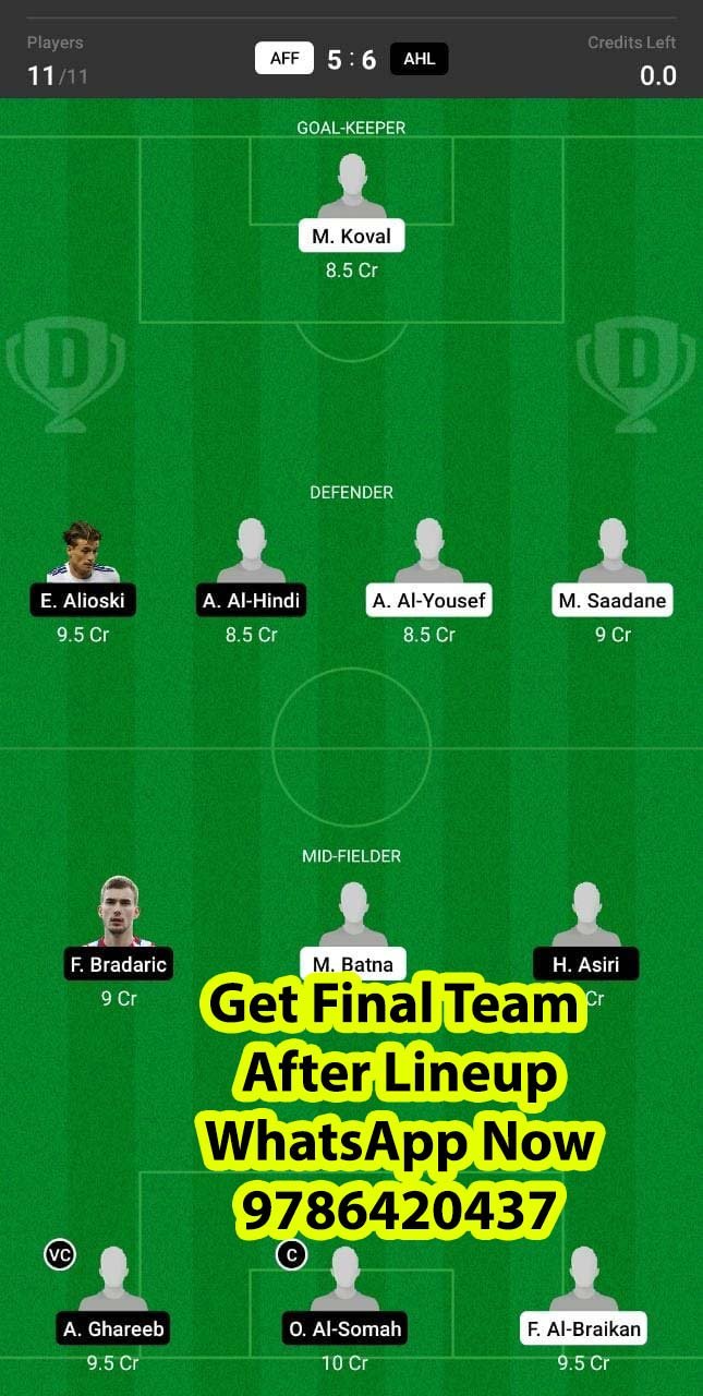 AFF vs AHL Dream11 Team fantasy Prediction Saudi Arabian League