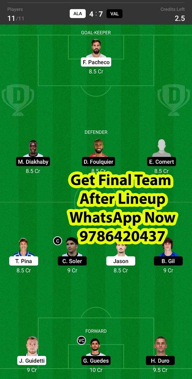 ALA vs VAL Dream11 Team fantasy Prediction LaLiga Santander