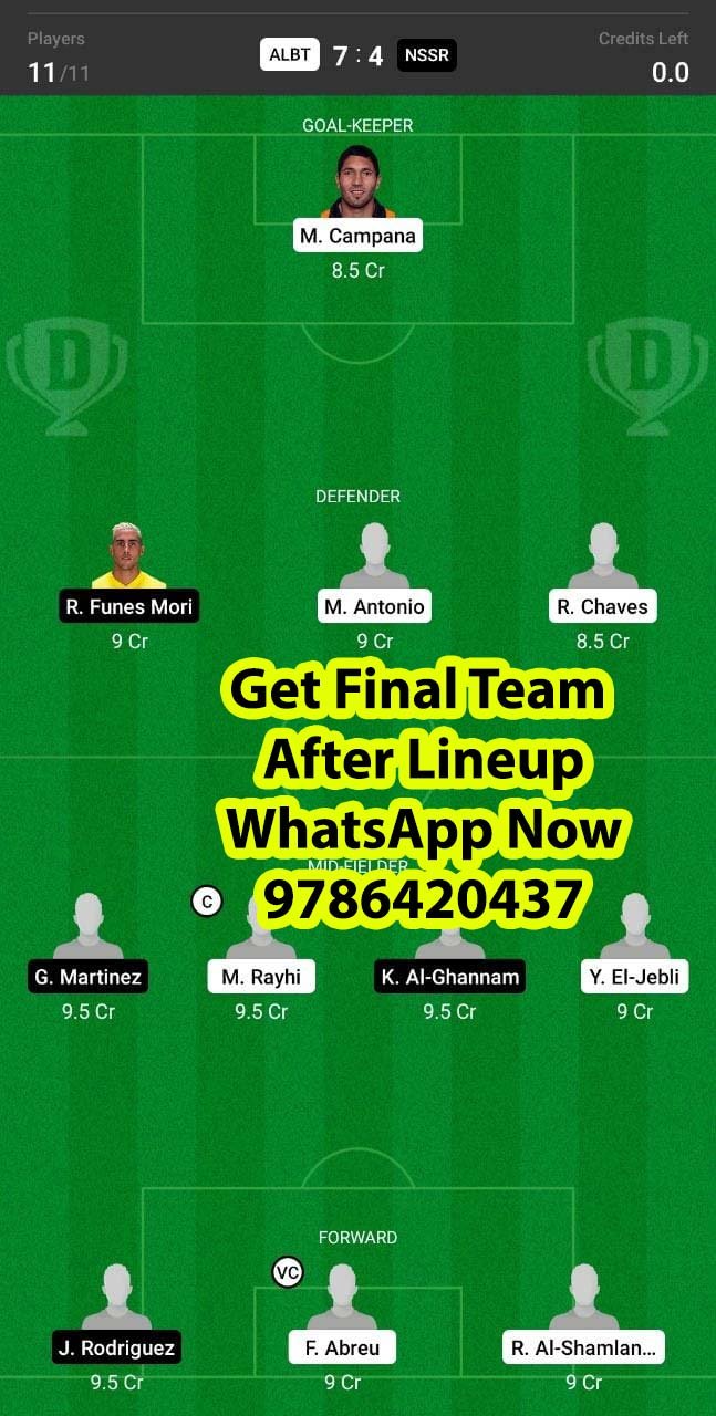 ALBT vs NSSR Dream11 Team fantasy Prediction Saudi Arabian League