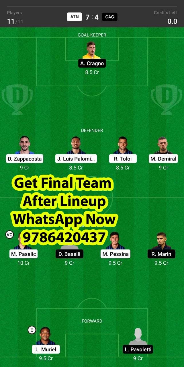 ATN vs CAG Dream11 Team fantasy Prediction Serie A