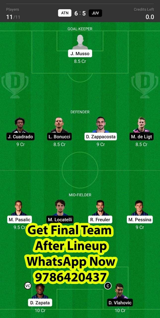 ATN vs JUV Dream11 Team fantasy Prediction Serie A