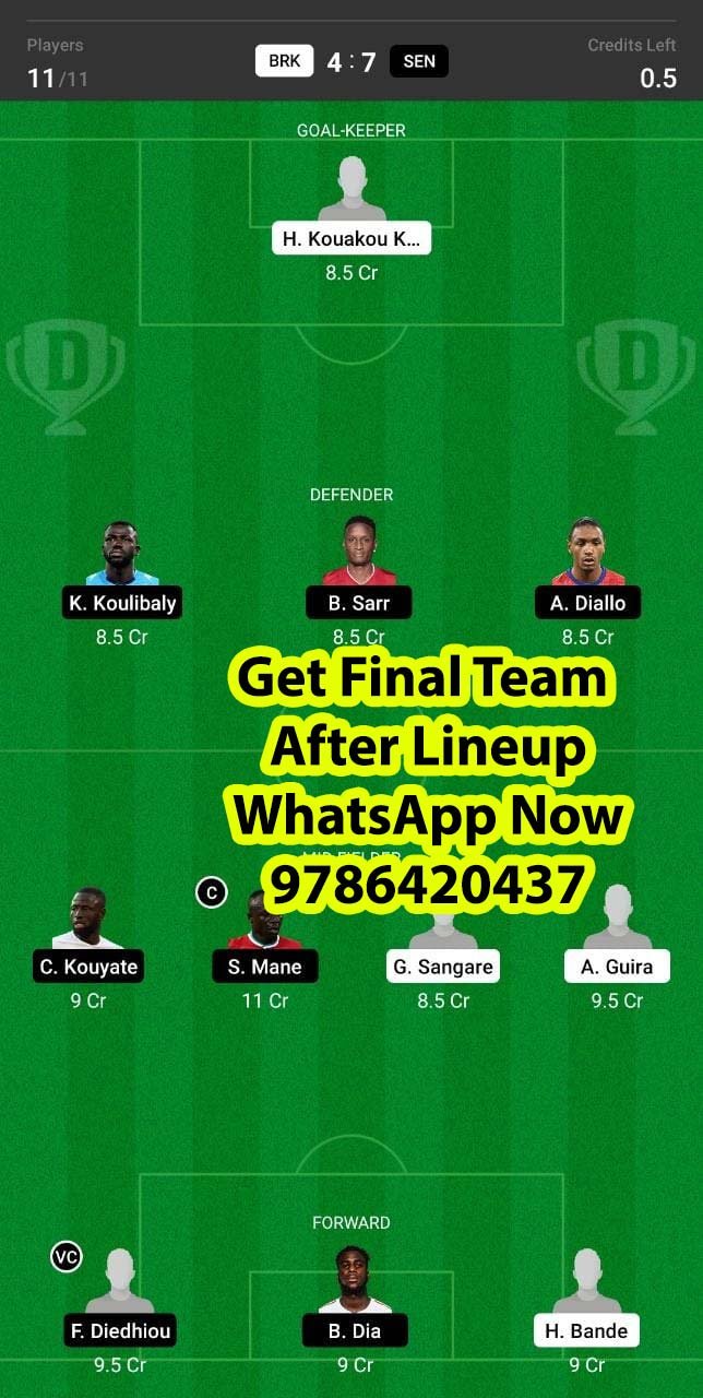 BRK vs SEN Dream11 Team fantasy Prediction Africa Cup of Nations