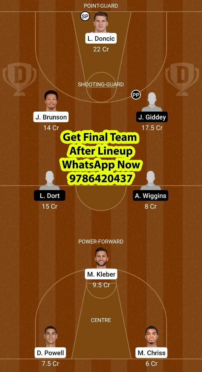 DAL vs OKC Dream11 Team fantasy Prediction NBA