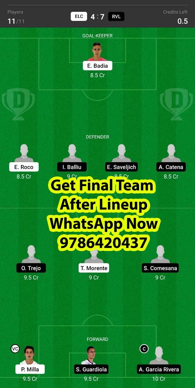 ELC vs RVL Dream11 Team fantasy Prediction Laliga Santander