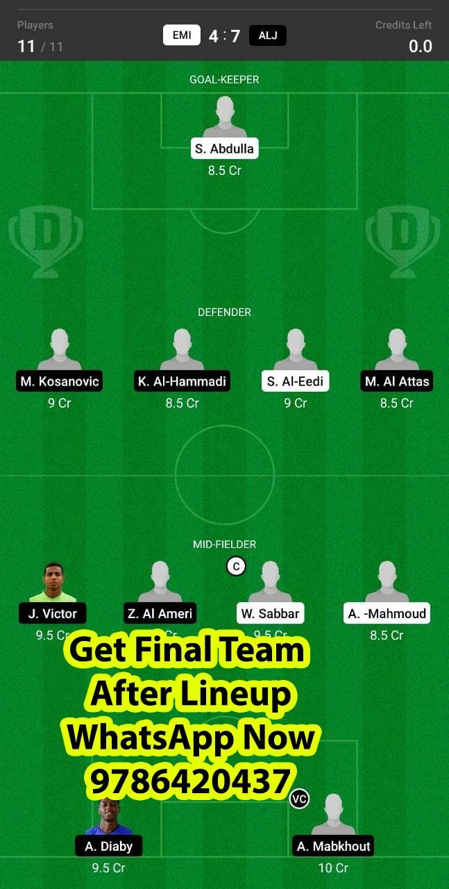 EMI vs ALJ Dream11 Team fantasy Prediction UAE Pro League