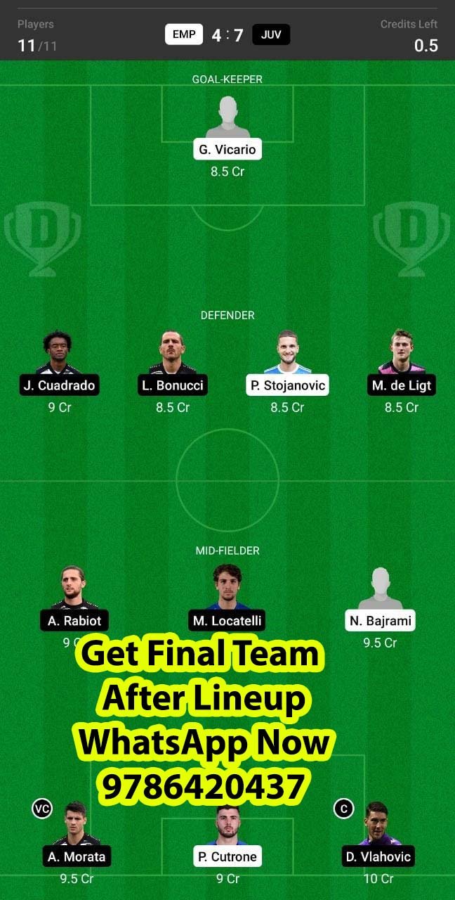 EMP vs JUV Dream11 Team fantasy Prediction Serie A