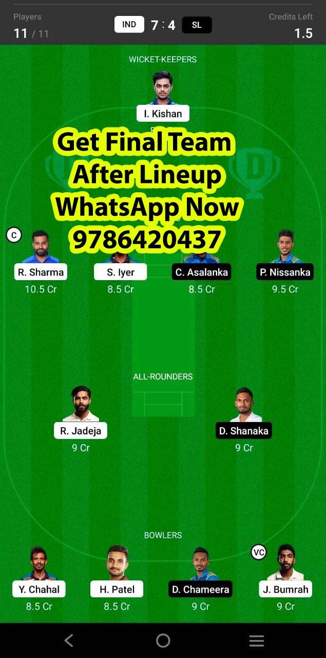 IND vs SL 1st T20I Match Dream11 Team fantasy Prediction Sri Lanka tour of India