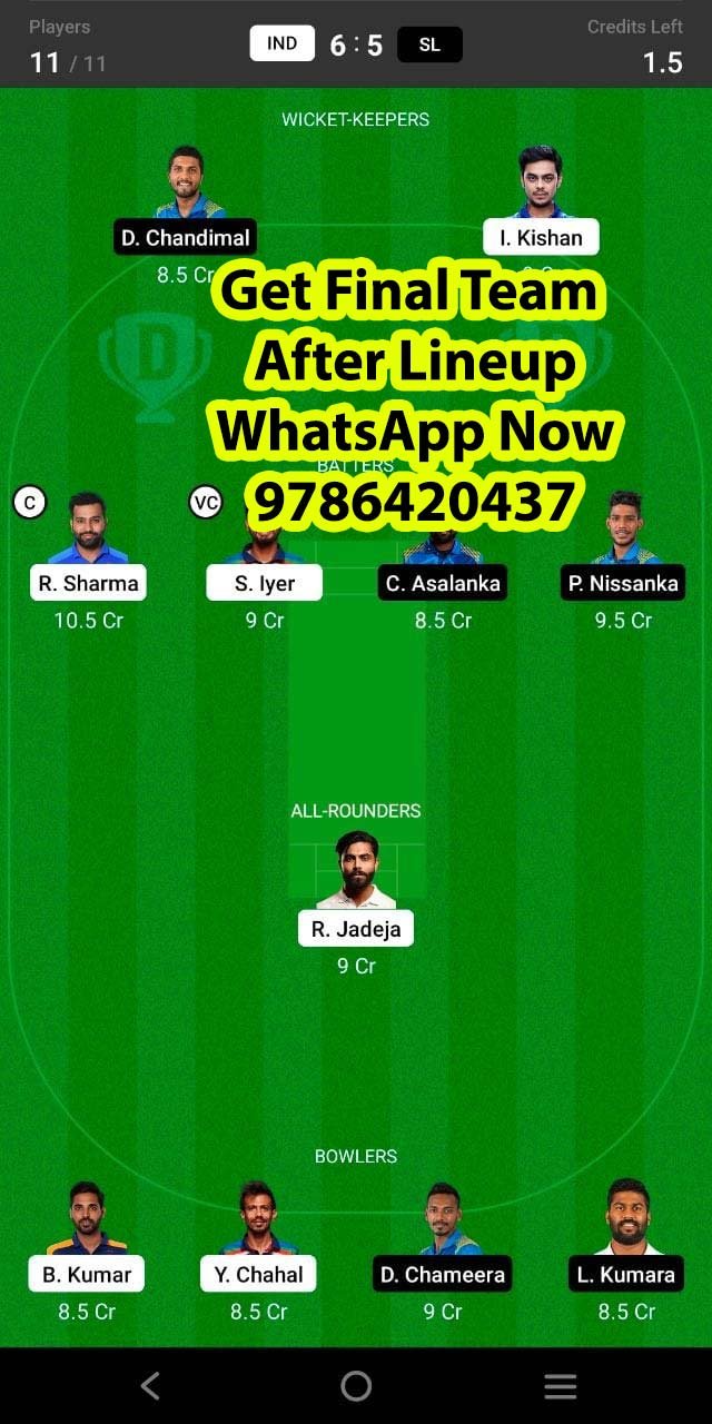 IND vs SL 2nd ODI Match Dream11 Team fantasy Prediction Sri Lanka tour of India