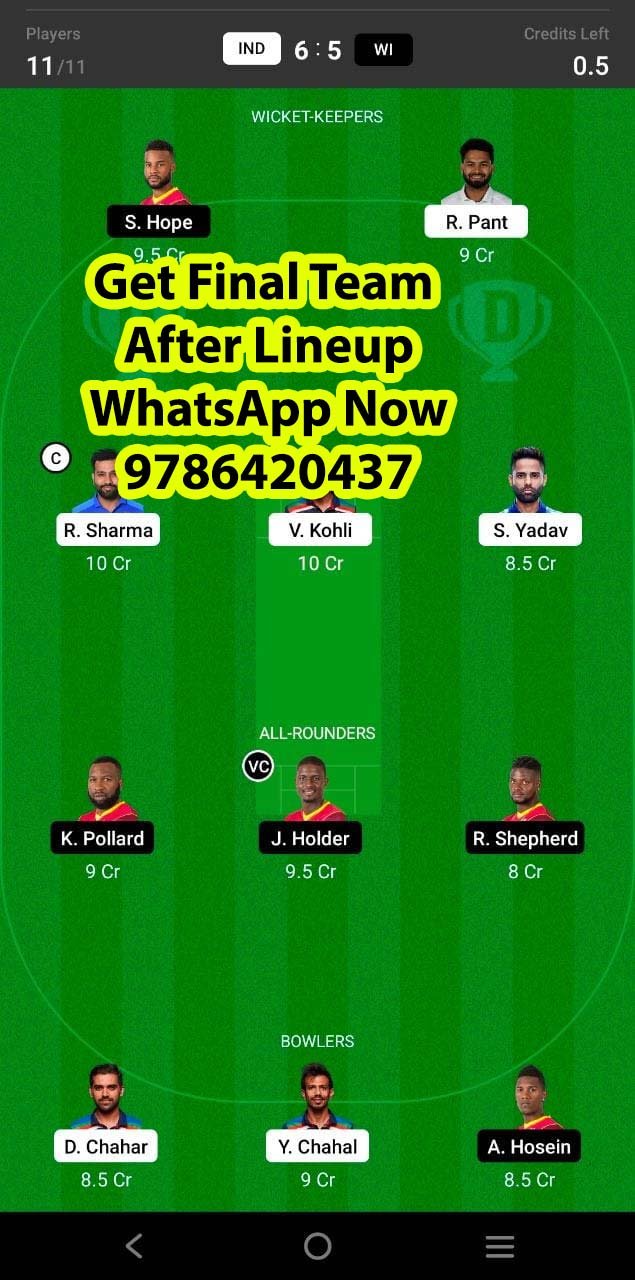 IND vs WI 1st ODI Match Dream11 Team fantasy Prediction West Indies tour of India