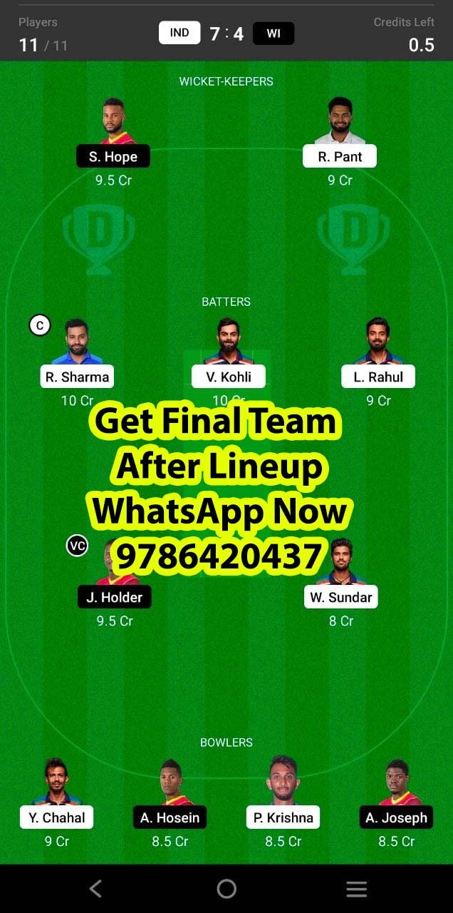 IND vs WI 2nd ODI Match Dream11 Team fantasy Prediction West Indies tour of India