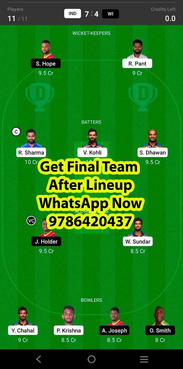 IND vs WI 3rd Match Dream11 Team fantasy Prediction West Indies tour of India