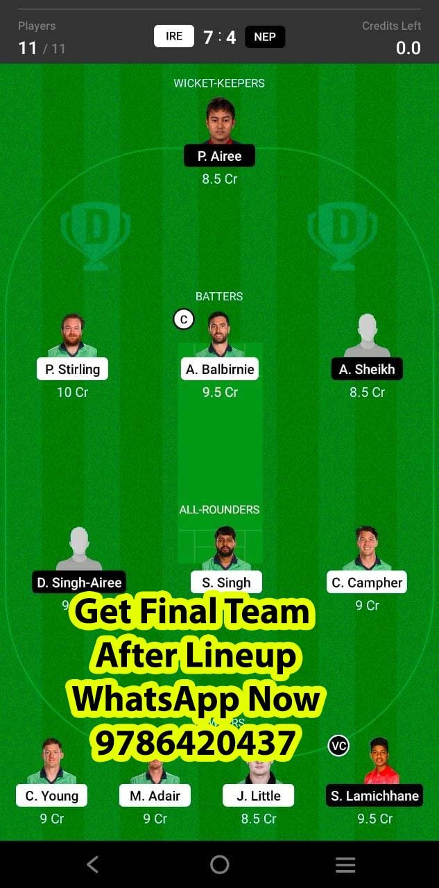 IRE vs NEP 6th Match Dream11 Team fantasy Prediction Oman T20I Series