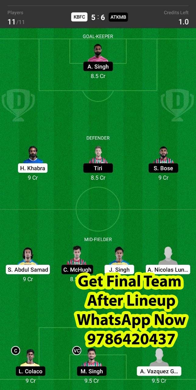 KBFC vs ATKMB Dream11 Team fantasy Prediction Hero ISL