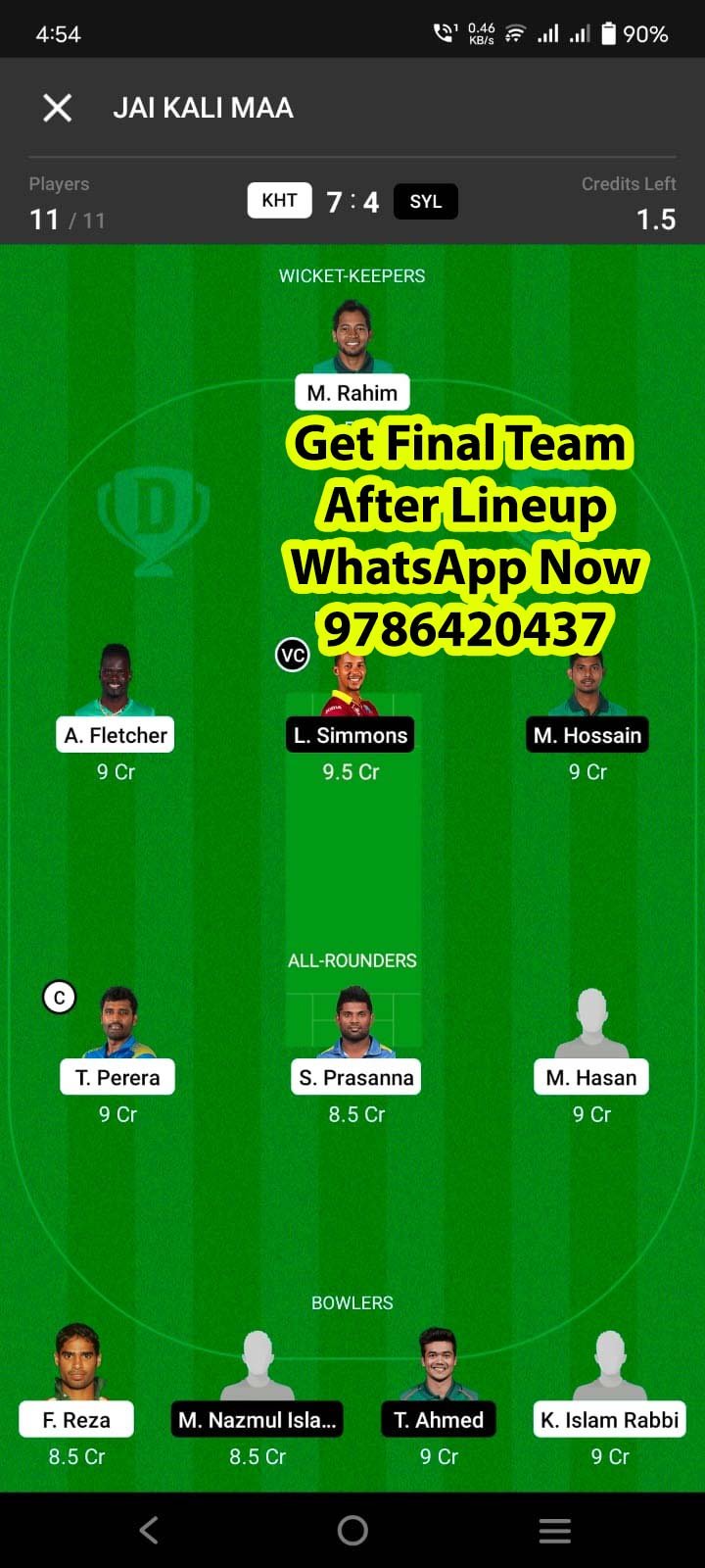 KHT vs SYL 17th Match Dream11 Team fantasy Prediction Bangladesh T20 League