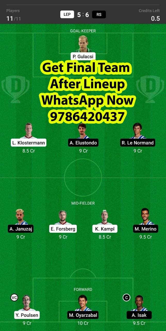 LEP vs RS Dream11 Team fantasy Prediction Europa League