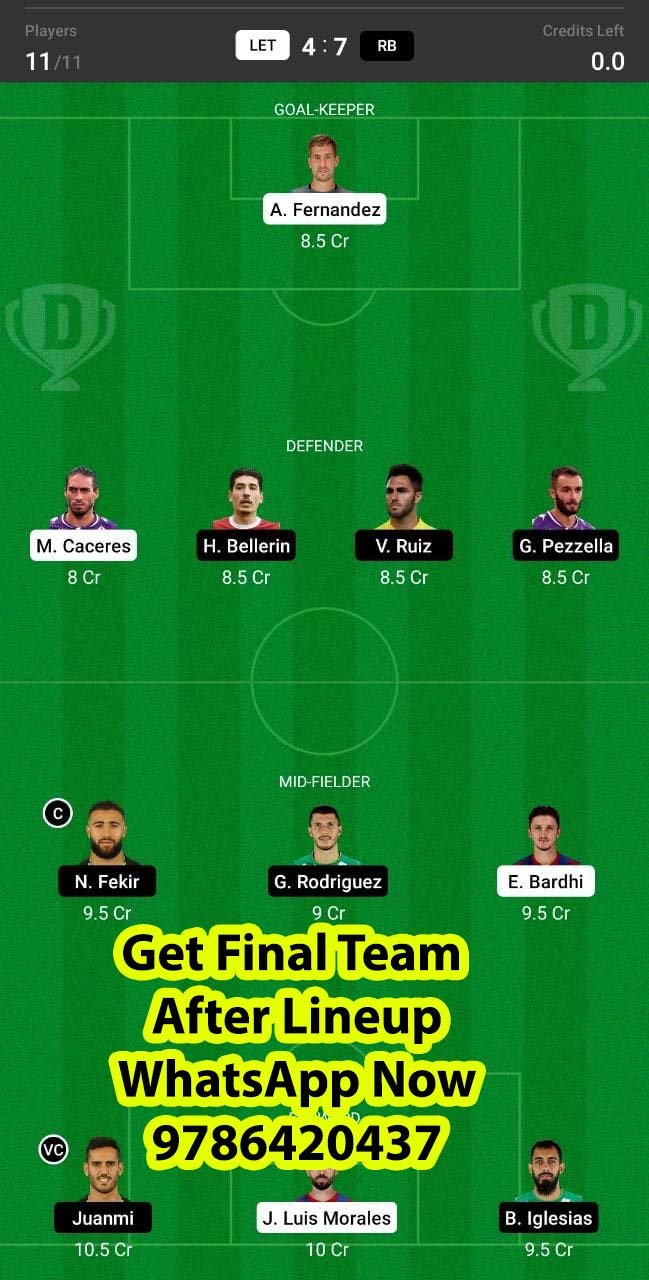 LET vs RB Dream11 Team fantasy Prediction LaLiga Santander