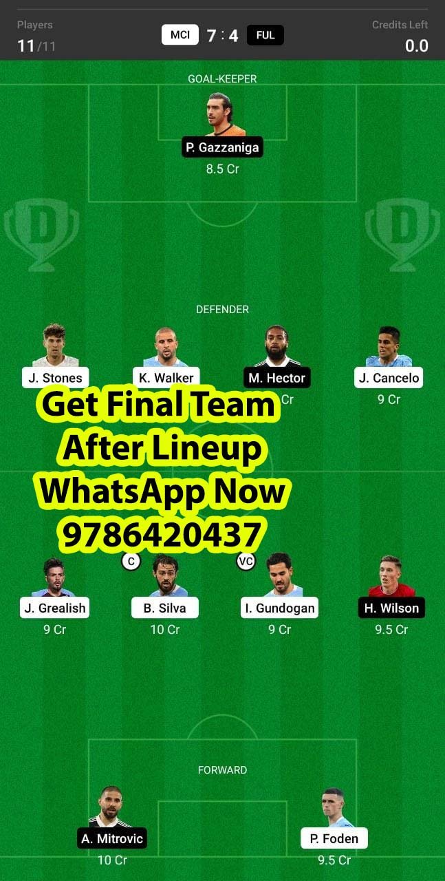 MCI vs FUL Dream11 Team fantasy Prediction FA Cup