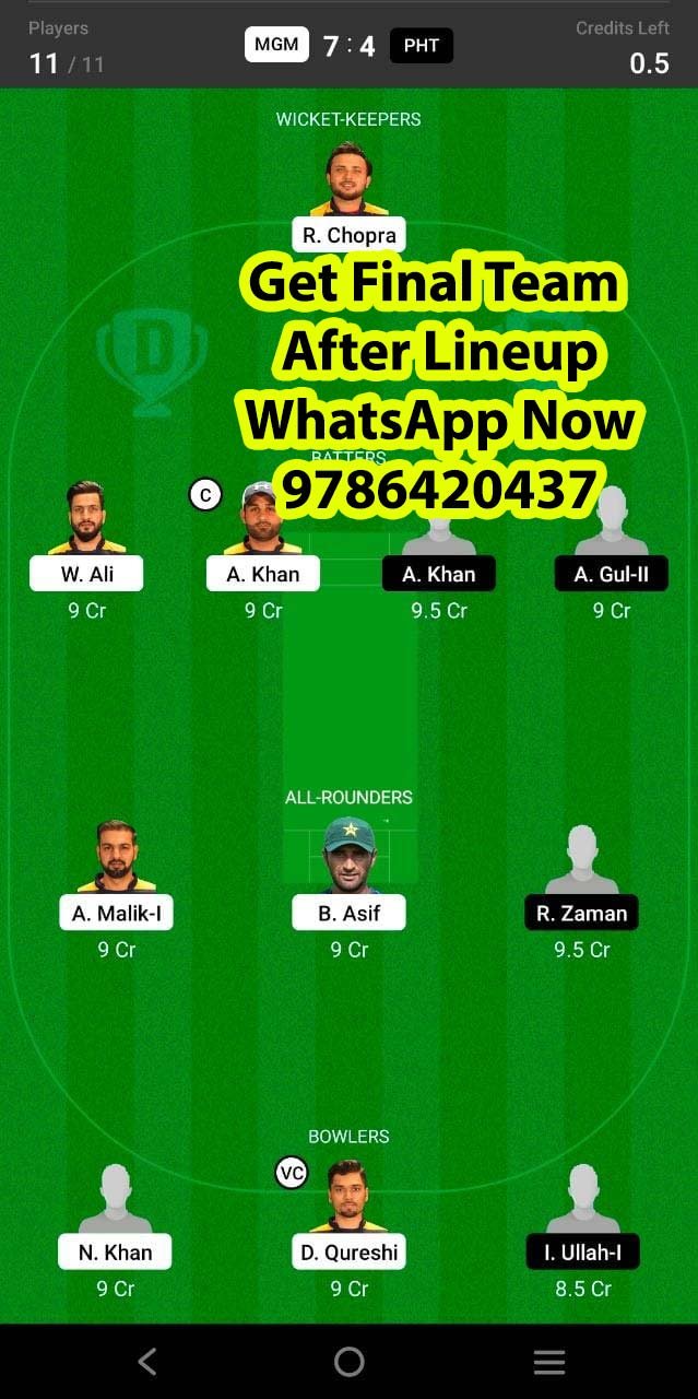 MGM vs PHT 10th Match Dream11 Team fantasy Prediction Sharjah CBFS T10