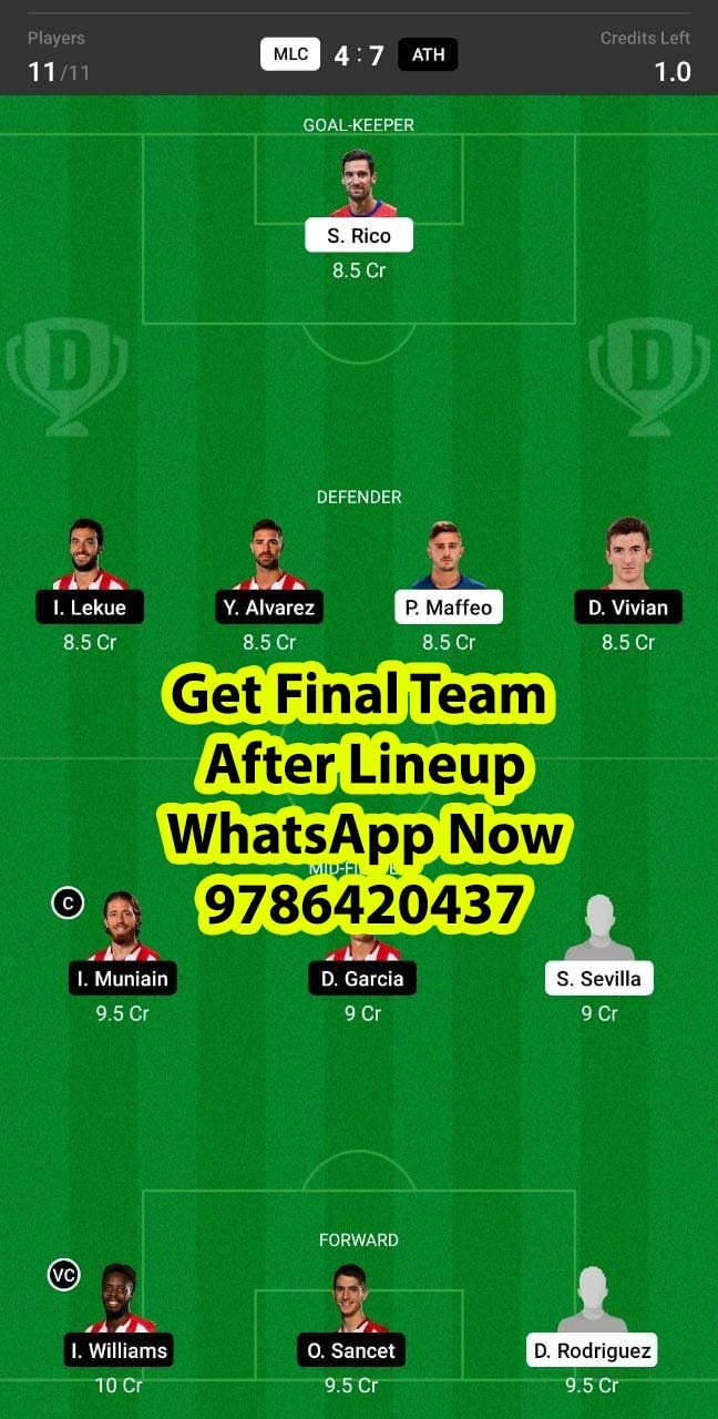 MLC vs ATH Dream11 Team fantasy Prediction LaLiga Santander