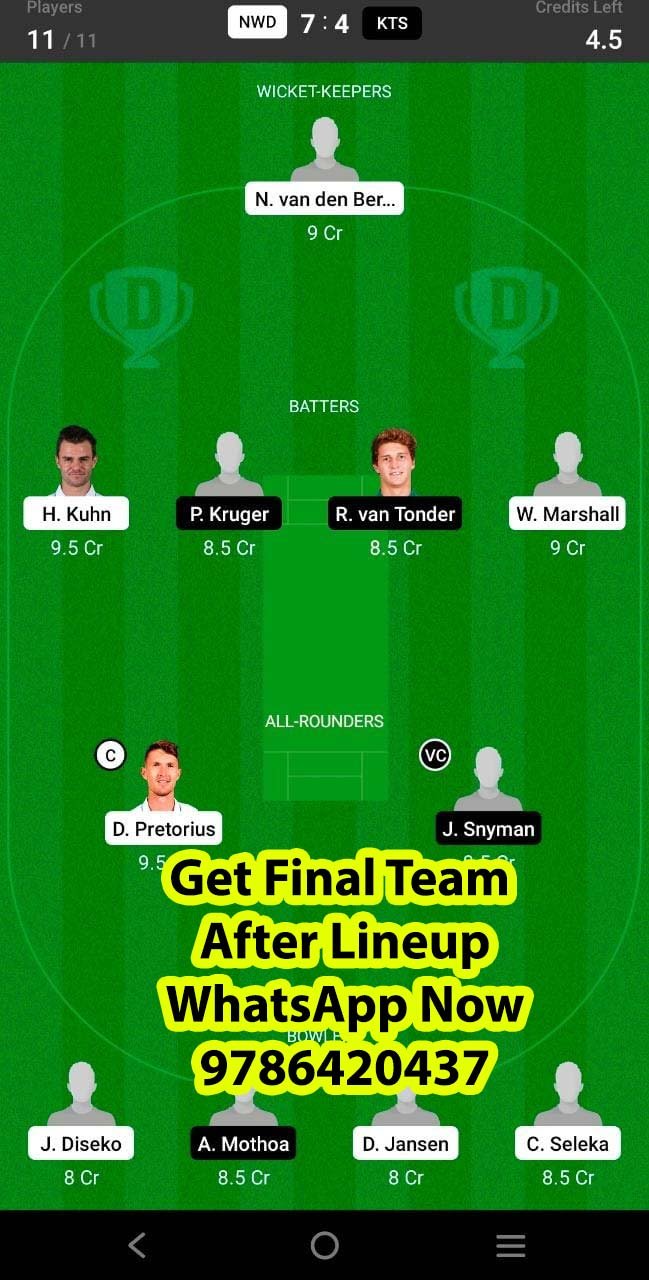 NWD vs KTS 7th Match Dream11 Team fantasy Prediction South African T20 Challenge