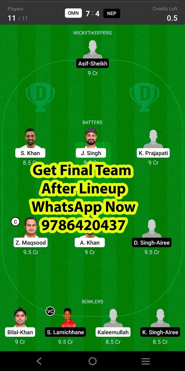 OMN vs NEP 1st Match Dream11 Team fantasy Prediction Men's T20 WCQ