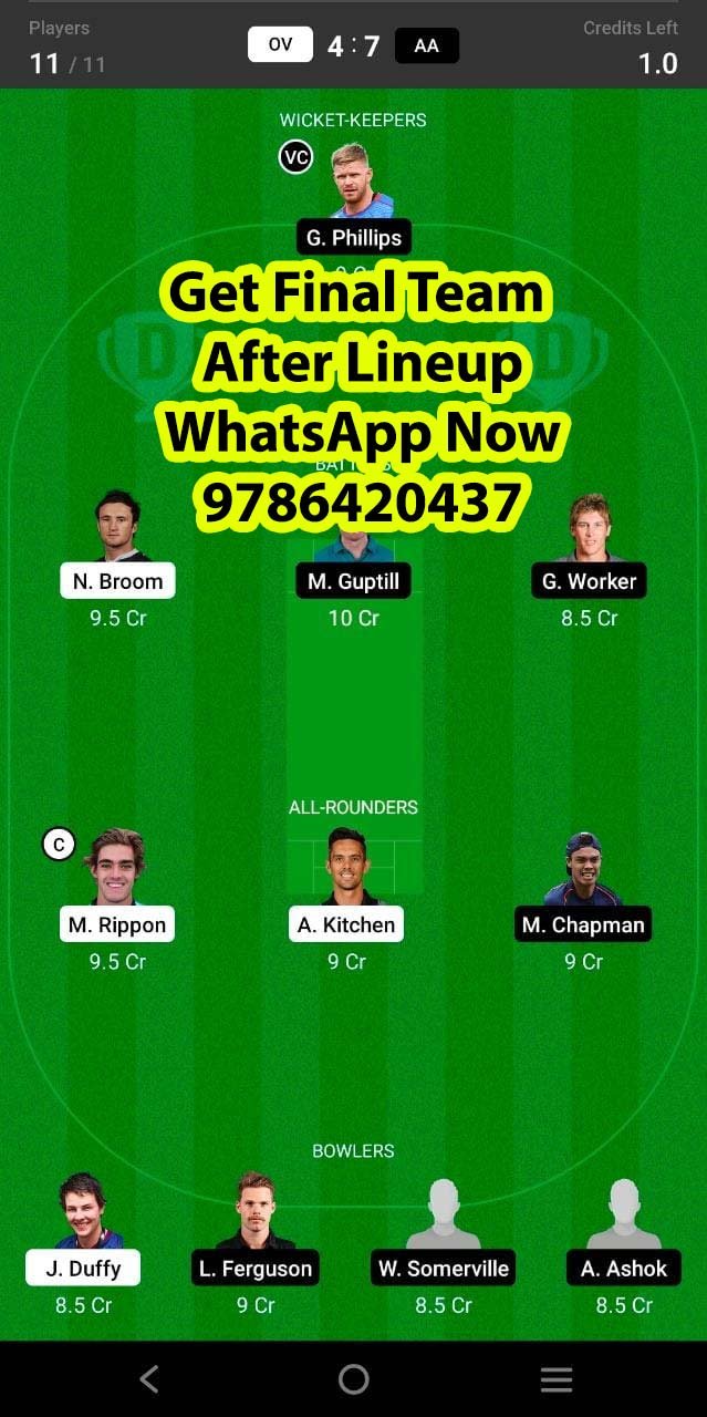 OV vs AA 27th Match Dream11 Team fantasy Prediction New Zealand Domestic One-Day Trophy