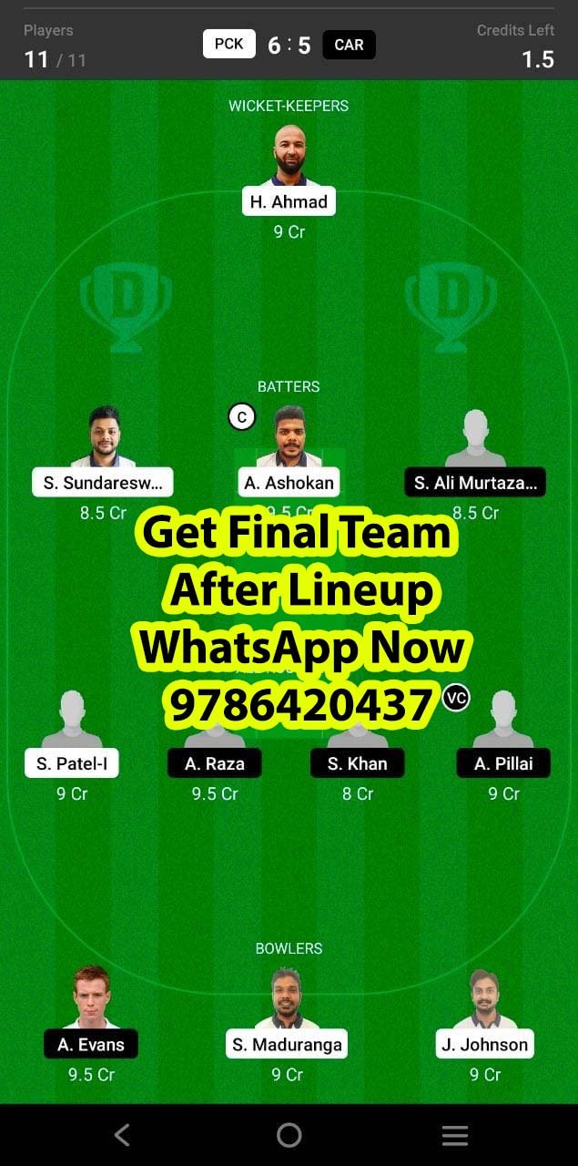 PCK vs CAR 6th Match Dream11 Team fantasy Prediction European Cricket League T10