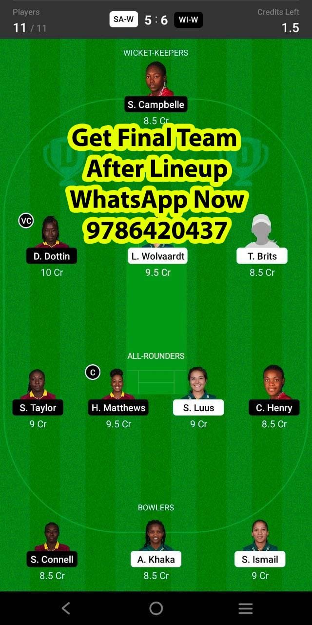 SA-W vs WI-W 3rd ODI Match Dream11 Team fantasy Prediction West Indies Women tour of South Africa