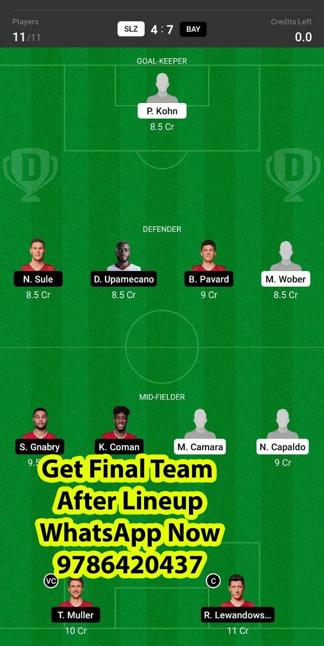 SLZ vs BAY Dream11 Team fantasy Prediction Champions League