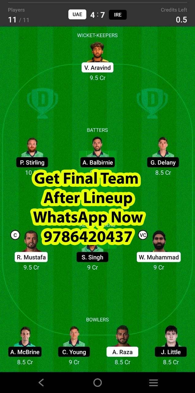 UAE vs IRE Final Match Dream11 Team fantasy Prediction T20 World Cup Qualifier A