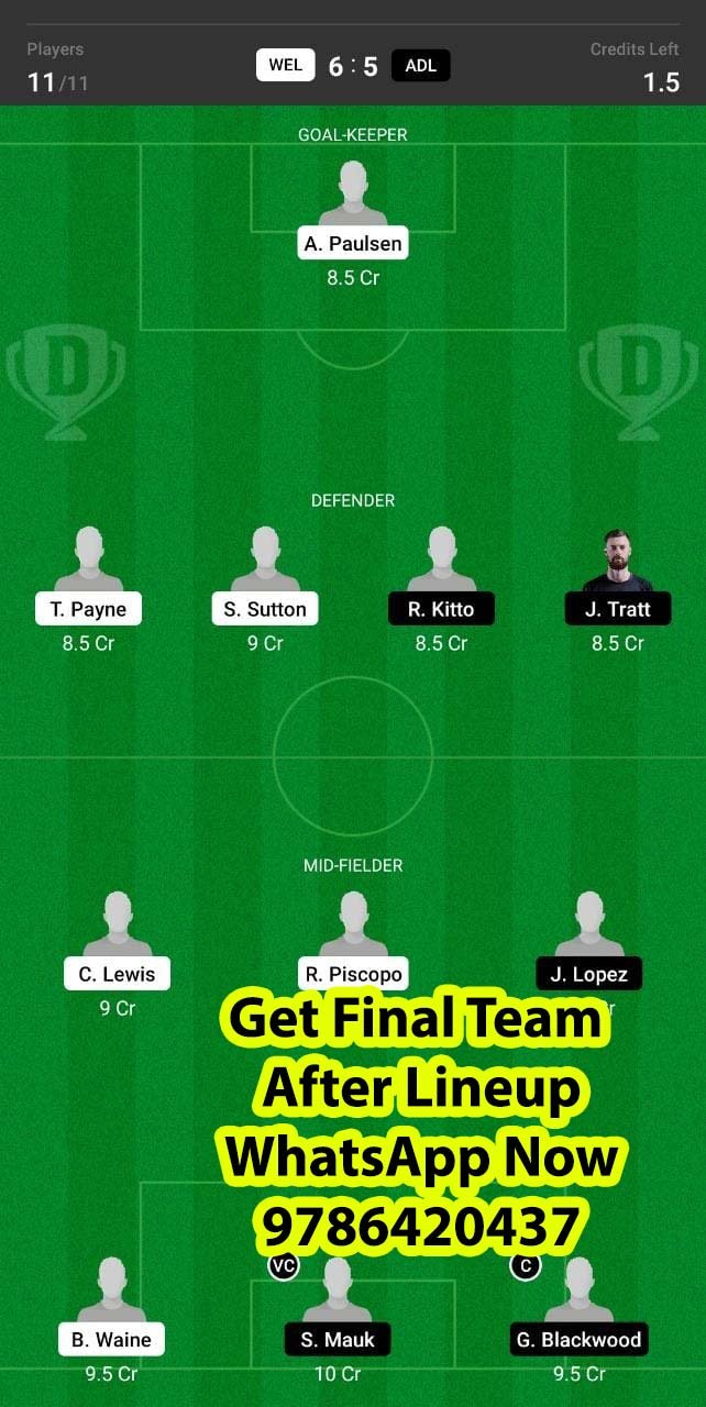 WEL vs ADL Dream11 Team fantasy Prediction A League