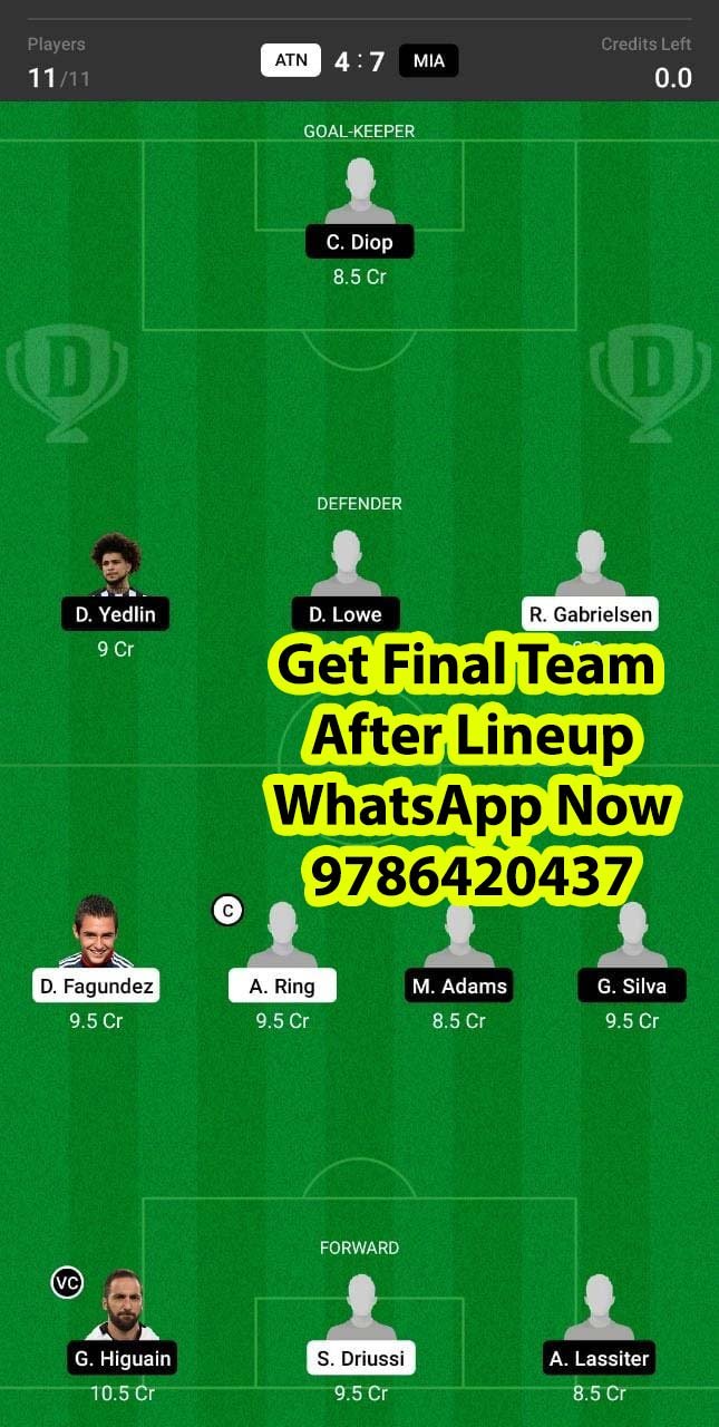 ATN vs MIA Dream11 Team fantasy Prediction Major Soccer League