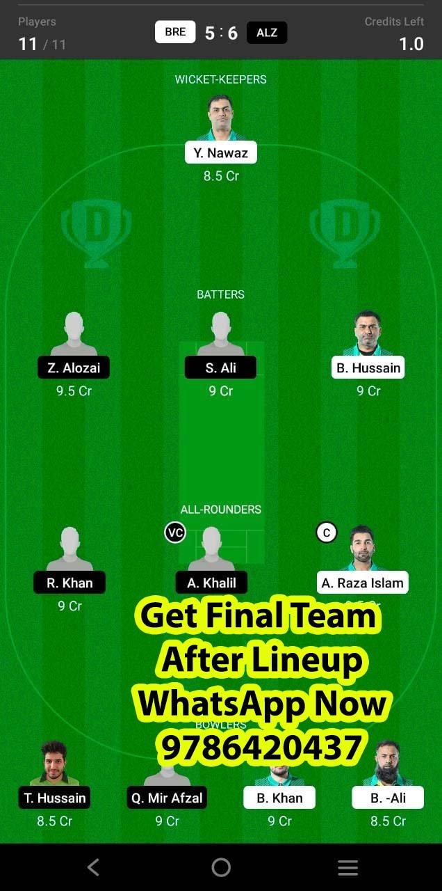 BRE vs ALZ 2nd Match Dream11 Team fantasy Prediction European Cricket League T10 (2)