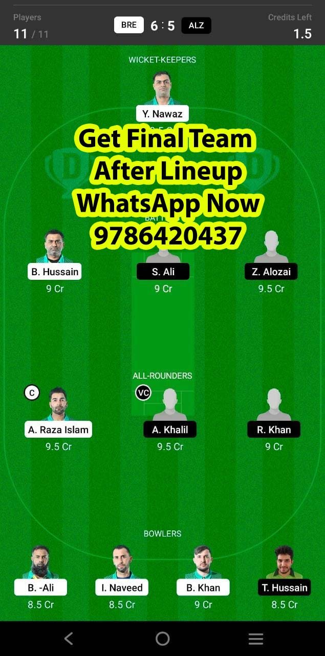 BRE vs ALZ 2nd Match Dream11 Team fantasy Prediction European Cricket League T10 (3)